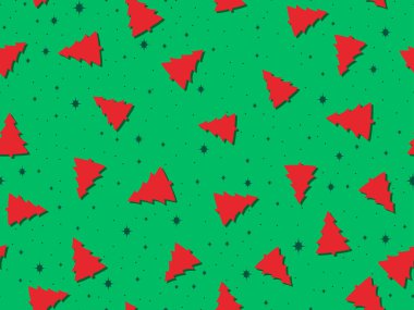 Noel ağacı ve kar taneleri pürüzsüz desenli. Tatil zamanı köknar ağacı. Noel süsleri, tebrik kartları ve afişler için şenlik arka planı. Vektör illüstrasyonu