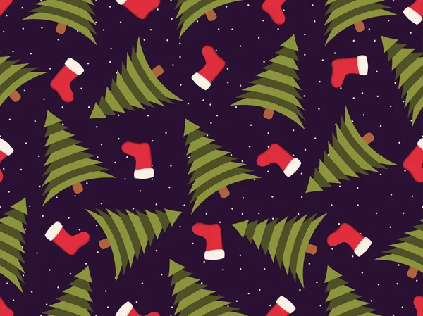 Weihnachten Nahtlose Muster Mit Weihnachtsbaum Und Socken Ferienzeit Festlicher Hintergrund — Stockvektor