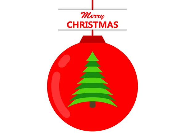 Frohe Weihnachten Rote Weihnachtskugel Mit Tannenbaum Auf Weißem Hintergrund Festliches — Stockvektor