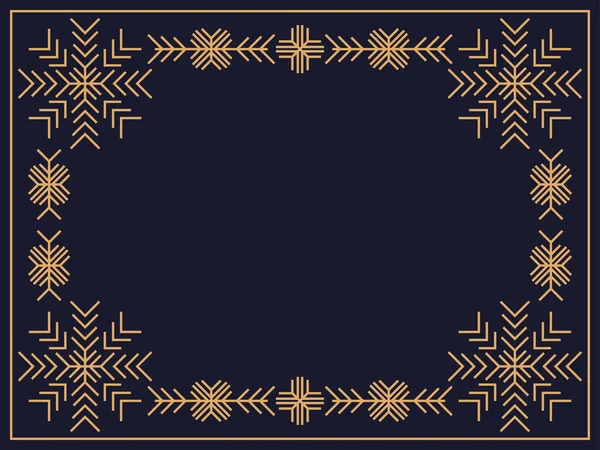 Christmas Frame Art Deco Style Snowflakes Line Art Vintage Linear — Stock Vector