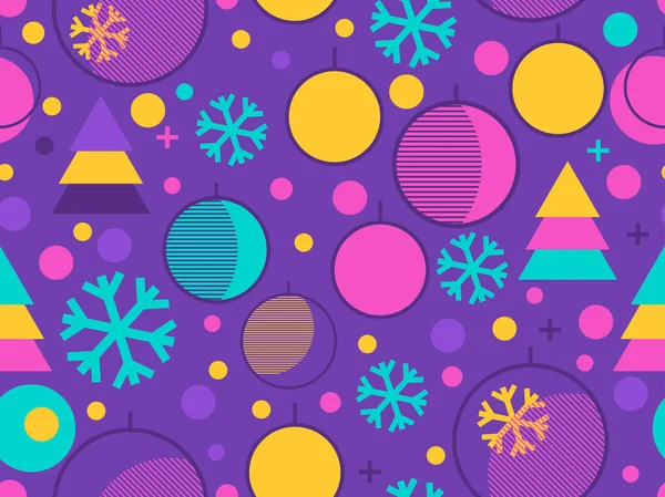 Patrón Sin Costuras Navidad Bolas Navidad Estilo Lineal Copos Nieve — Archivo Imágenes Vectoriales
