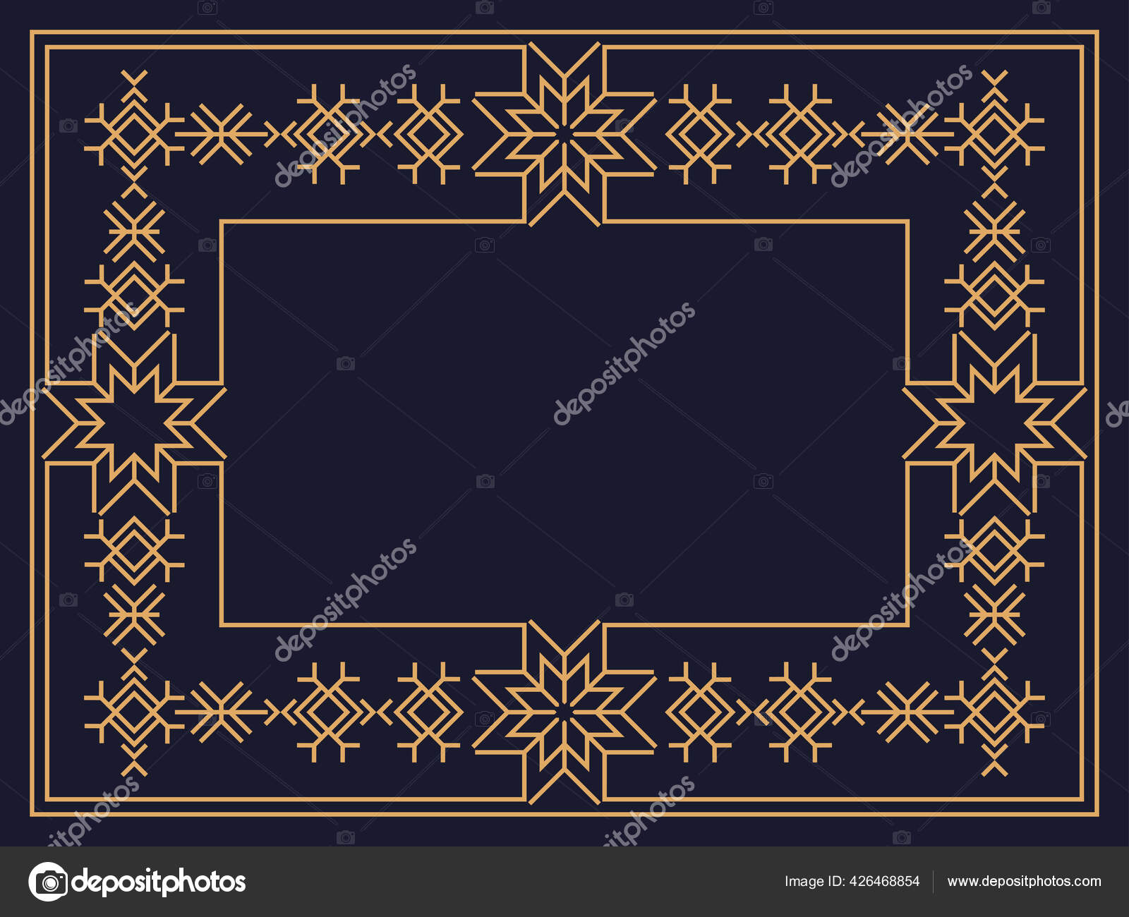 雪の結晶とクリスマスアートのデコフレーム ラインアートヴィンテージリニアボーダー 招待状 チラシ グリーティングカードのテンプレートをデザインします 19年代から1930年代のスタイル ベクターイラスト ストックベクター C Andyvinnikov