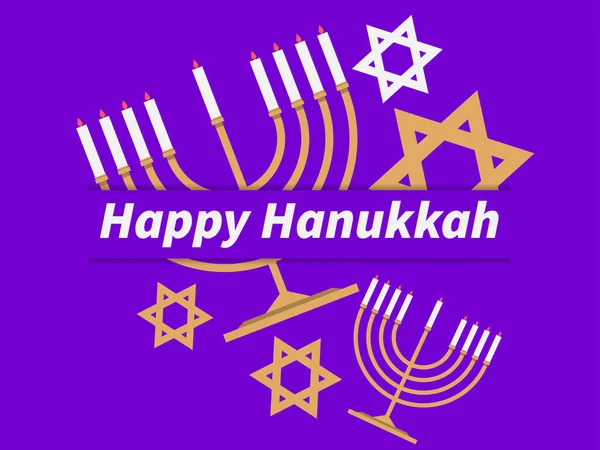 Joyeux Hanoukka Menorah Avec Neuf Bougies Étoile David Carte Vœux — Image vectorielle