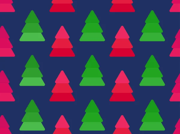 クリスマスツリーシームレスなパターン緑と赤の色 休日のモミの木 クリスマスの装飾 グリーティングカードやバナーのためのお祭りの背景 ベクターイラスト — ストックベクタ