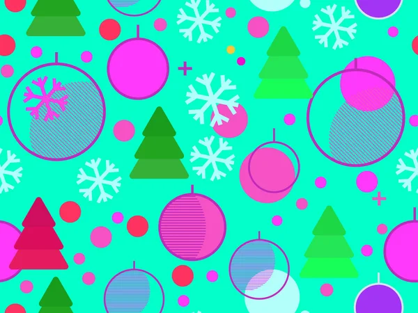 Patrón Sin Costuras Navidad Bolas Navidad Estilo Lineal Copos Nieve — Vector de stock