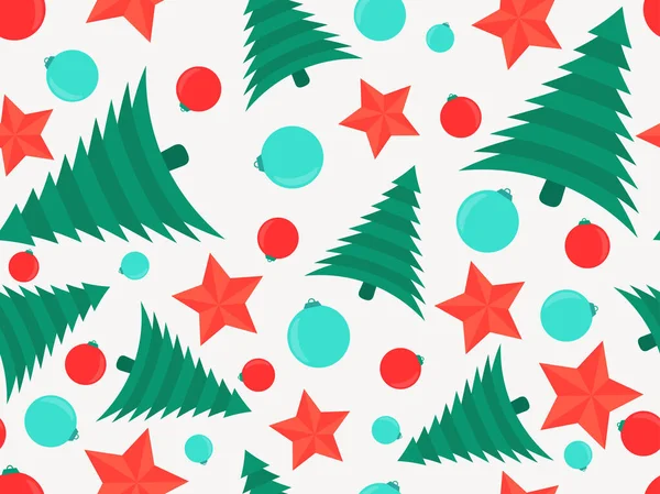 Nahtlose Muster Weihnachtsbaum Und Weihnachtskugeln Mit Sternen Weihnachtsschmuck Für Grußkarten — Stockvektor