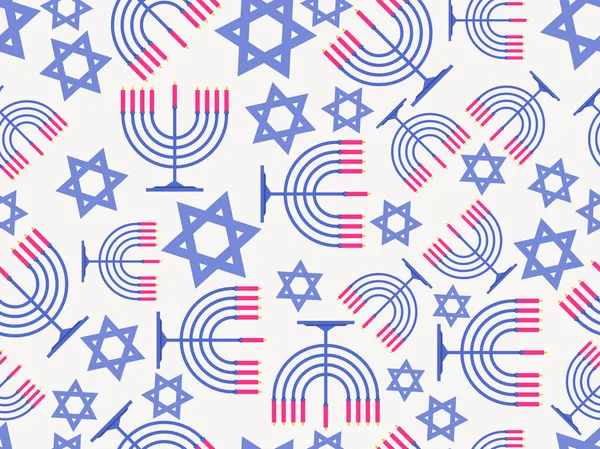 Menorah Estrela David Sem Costura Padrão Hanukkah Nove Velas Cartão —  Vetores de Stock