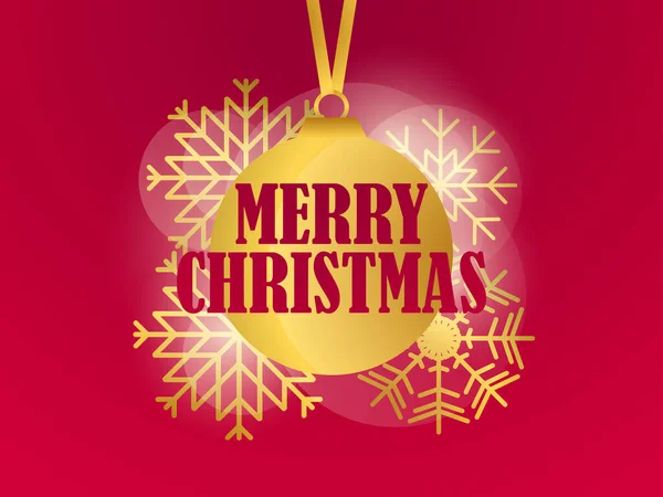 Frohe Weihnachten Weihnachtskugel Mit Goldenem Gefälle Und Schneeflocken Auf Rotem — Stockvektor