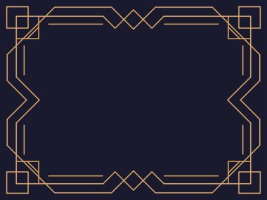 Art deco çerçeve. Klasik doğrusal sınır. Davetiyeler, broşürler ve tebrik kartları için bir şablon tasarla. Geometrik altın çerçeveli. 1920 'lerin tarzı - 1930' lar. Vektör illüstrasyonu