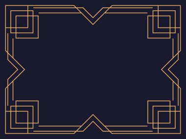 Art deco çerçeve. Klasik doğrusal sınır. Davetiyeler, broşürler ve tebrik kartları için bir şablon tasarla. Geometrik altın çerçeveli. 1920 'lerin tarzı - 1930' lar. Vektör illüstrasyonu