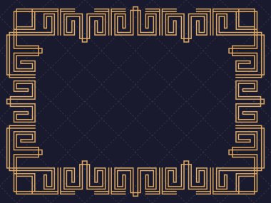 Art deco çerçeve. Klasik doğrusal sınır. Davetiyeler, broşürler ve tebrik kartları için bir şablon tasarla. Geometrik altın çerçeveli. 1920 'lerin tarzı - 1930' lar. Vektör illüstrasyonu
