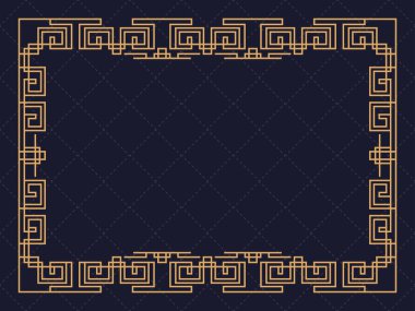 Art deco çerçeve. Klasik doğrusal sınır. Davetiyeler, broşürler ve tebrik kartları için bir şablon tasarla. Geometrik altın çerçeveli. 1920 'lerin tarzı - 1930' lar. Vektör illüstrasyonu