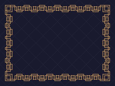 Art deco çerçeve. Klasik doğrusal sınır. Davetiyeler, broşürler ve tebrik kartları için bir şablon tasarla. Geometrik altın çerçeveli. 1920 'lerin tarzı - 1930' lar. Vektör illüstrasyonu