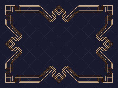 Art deco çerçeve. Klasik doğrusal sınır. Davetiyeler, broşürler ve tebrik kartları için bir şablon tasarla. Geometrik altın çerçeveli. 1920 'lerin tarzı - 1930' lar. Vektör illüstrasyonu