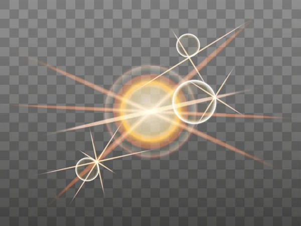 Rayos Brillantes Luz Sobre Fondo Transparente Esferas Transparentes Luz Efecto — Vector de stock