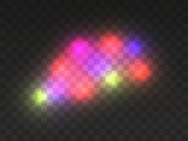 Transparente Mehrfarbige Lichtblitze Auf Transparentem Hintergrund Transparente Lichtkugeln Lichteffekt Vektorillustration — Stockvektor