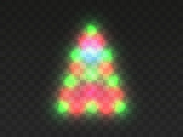 Weihnachtsbaumbeleuchtung Auf Transparentem Hintergrund Transparente Lichter Weihnachtlichen Farben Form Eines — Stockvektor
