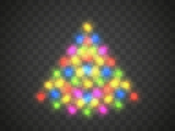 Luce Dell Albero Natale Sfondo Trasparente Luci Trasparenti Nei Colori — Vettoriale Stock