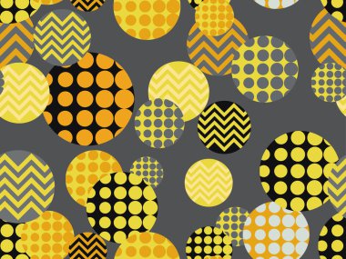 80 'lerin tarzında dairelerin içindeki geometrik desen kusursuz desen. Geometrik şekiller. Ambalaj kağıdı, baskı, kumaş ve baskı için geçmişe dönük moda arka planı. Vektör illüstrasyonu