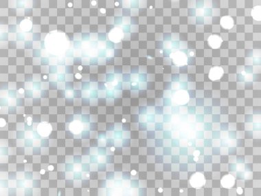 Şeffaf bir arkaplanda parlayan ışık. Parlayan parçacıklar, sihirli parıltı. Parlak ışık. Yıldız tozu. Pankart, poster ve tebrik kartları için bir şablon tasarla. Vektör illüstrasyonu