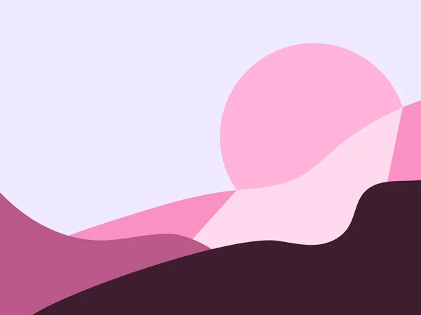 Berglandschap Een Minimalistische Stijl Zonsopkomst Zonsondergang Rode Zon Boho Decor — Stockvector