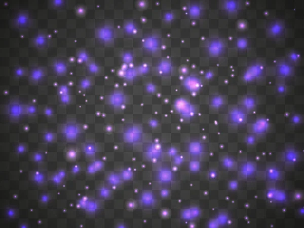 Світлове Світло Прозорому Фоні Блискучі Частинки Фіолетового Кольору Магічне Сяйво — стоковий вектор