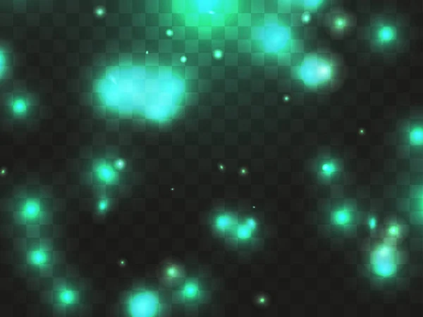 Leuchtendes Licht Auf Transparentem Hintergrund Glühende Teilchen Magisches Glühen Funkelndes — Stockvektor