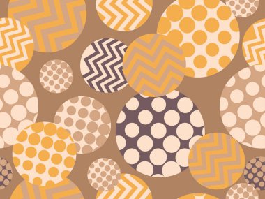 Geometrik desenli daireler, kağıt, kumaş ve baskı için 80 'lerin tarzında kusursuz arka plan. Vektör illüstrasyonu