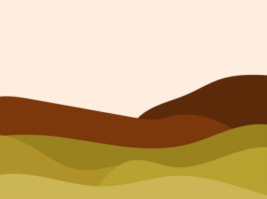 Minimalist tarzda doğal bir manzara. Düzlükler ve dağlar, tarlalar ve çayırlar. Parmak izleri, posterler ve iç tasarım için boho dekoru. Orta Çağ modern dekoru. Vektör illüstrasyonu