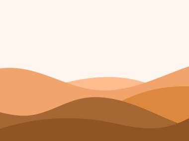 Minimalist tarzında kum tepeleri olan çöl manzarası. Düz dizayn. Parmak izleri, posterler ve iç tasarım için boho dekoru. Orta Çağ modern dekoru. Vektör illüstrasyonu