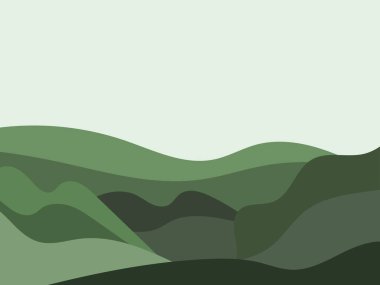 Minimalist tarzda doğal bir manzara. Düzlükler ve dağlar, tarlalar ve çayırlar. Parmak izleri, posterler ve iç tasarım için boho dekoru. Orta Çağ modern dekoru. Vektör illüstrasyonu