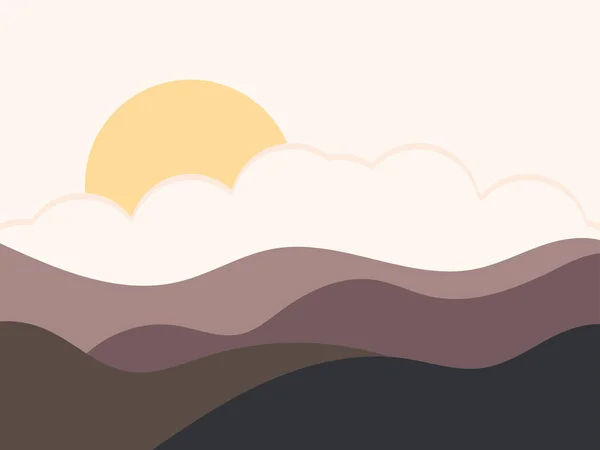 Paisaje Montaña Estilo Minimalista Amanecer Atardecer Sol Amarillo Decoración Boho — Vector de stock