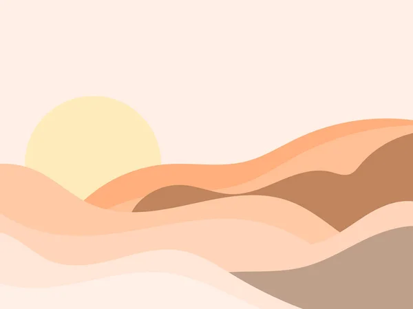 沙漠景观 沙丘在简约的风格 平面设计 Boho装饰的印刷品 海报和室内设计 中世纪现代装饰 矢量说明 — 图库矢量图片