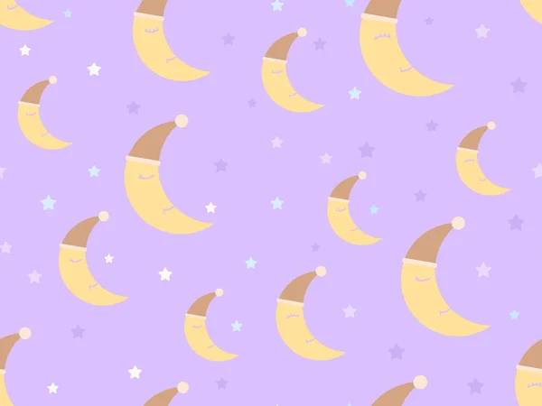 Gute Nacht Schlafende Halbmond Und Sterne Nahtlose Muster Nachthimmel Süßer — Stockvektor