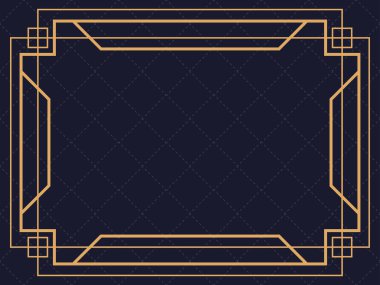 Art deco çerçeve. Klasik doğrusal sınır. Davetiyeler, broşürler ve tebrik kartları için bir şablon tasarla. Geometrik altın çerçeveli. 1920 'lerin tarzı - 1930' lar. Vektör illüstrasyonu