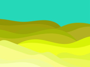 Minimalist tarzda doğal bir manzara. Düzlükler ve dağlar, tarlalar ve çayırlar. Parmak izleri, posterler ve iç tasarım için tipografik boho dekoru. Orta Çağ modern dekoru. Vektör illüstrasyonu