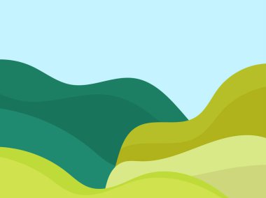 Minimalist tarzda doğal bir manzara. Düzlükler ve dağlar, tarlalar ve çayırlar. Parmak izleri, posterler ve iç tasarım için tipografik boho dekoru. Orta Çağ modern dekoru. Vektör illüstrasyonu