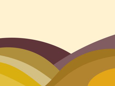 Minimalist tarzında kum tepeleri olan çöl dalgalı bir manzara. Düz dizayn. Parmak izleri, posterler ve iç tasarım için boho dekoru. Yüzyılın ortalarında modern dekorasyon. Vektör illüstrasyonu