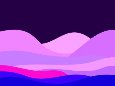 Minimalist tarzda renkli bir manzara. Düzlükler ve dağlar, tarlalar ve çayırlar. Parmak izleri, posterler ve iç tasarım için tipografik boho dekoru. Yüzyılın ortalarında modern dekorasyon. Vektör illüstrasyonu