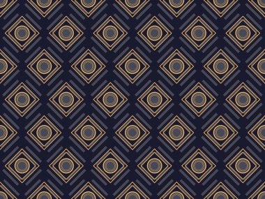Art deco kusursuz desen. 1920 'lerden 1930' lara kadar altın ve siyah renkte klasik geometrik retro süslemeler. Parmak izleri, posterler ve iç tasarım için dekorasyon. Vektör illüstrasyonu