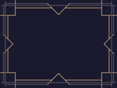 Art deco çerçeve. Klasik doğrusal sınır. Davetiyeler, broşürler ve tebrik kartları için bir şablon tasarla. Geometrik altın çerçeveli. 1920 'lerin tarzı - 1930' lar. Vektör illüstrasyonu