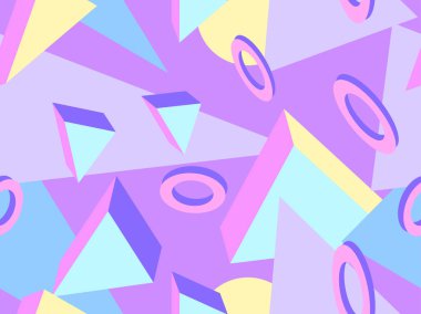 Memphis kusursuz desen. Geometrik elementler 80 'ler tarzında memphis. Kağıt, reklam materyali ve kumaş basmak için modaya uygun bir geçmişe dönüş. Vektör illüstrasyonu