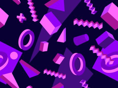 Memphis kusursuz desen. Geometrik elementler 80 'ler tarzında memphis. Kağıt, reklam materyali ve kumaş basmak için modaya uygun bir geçmişe dönüş. Vektör illüstrasyonu