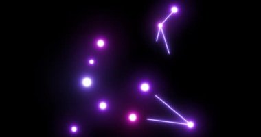 Aquila takımyıldızı neon tarzı. Gece gökyüzünde yıldızlar. Yıldızlar ve galaksiler kümesi. Parlayan neon ışınları hareketli grafik animasyon. Yatay bileşim, 4k video kalitesi