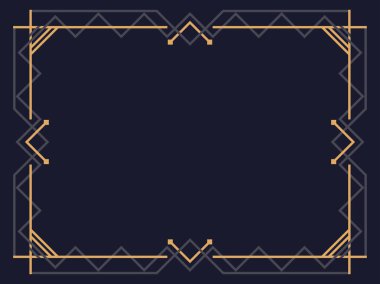 Art deco çerçeve. Klasik doğrusal sınır. Davetiyeler, broşürler ve tebrik kartları için bir şablon tasarla. Geometrik altın çerçeveli. 1920 'lerin tarzı - 1930' lar. Vektör illüstrasyonu