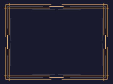 Art deco çerçeve. Klasik doğrusal sınır. Davetiyeler, broşürler ve tebrik kartları için bir şablon tasarla. Geometrik altın çerçeveli. 1920 'lerin tarzı - 1930' lar. Vektör illüstrasyonu