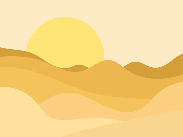 Desert Landscape Dunes Minimalist Style Yellow Sun Flat Design Boho — Stock Vector