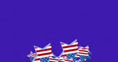 Amerikan bayraklı yıldızlar, hareketli animasyon. İçinde ABD bayrağı olan dalgalı yıldızlar. Yatay bileşim, 4k video kalitesi