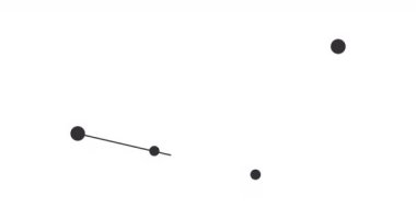 Canes Venatici takımyıldızı. Gece gökyüzünde yıldızlar. Takımyıldızı siyah-beyaz olarak çizilmiş sanat tarzında. Yıldızlar ve galaksiler kümesi. Yatay bileşim, 4k video kalitesi