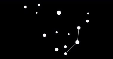 Cepheus takımyıldızı. Gece gökyüzünde yıldızlar. Takımyıldızı siyah-beyaz olarak çizilmiş sanat tarzında. Yıldızlar ve galaksiler kümesi. Yatay bileşim, 4k video kalitesi